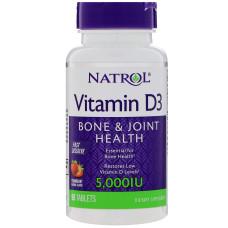 Витамин D3, Vitamin D3, Natrol, вкус клубники, 5000 МЕ, 90 таблеток