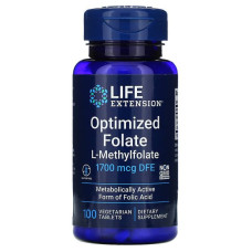 Фолат, Optimized Folate, Life Extensions, оптимізований, 1700 мкг DFE, 100 вегетаріанських таблеток