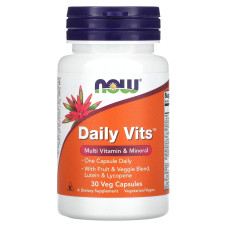 Мультивитамины и минералы, Daily Vits, Now Foods, 1 в день, 30 вегетарианских капсул