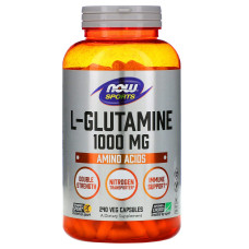 L-глютамин, L-Glutamine, Now Foods, Sports, двойной силы, 1000 мг, 240 вегетарианских капсул