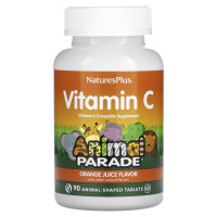 Витамин С, Children's Chewable Vitamin C, Nature's Plus, Animal Parade, апельсиновый вкус, 90 жевательных конфет