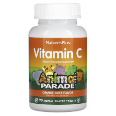 Вітамін С, Children's Chewable Vitamin C, Nature's Plus, Animal Parade, апельсиновий смак, 90 жувальних цукерок