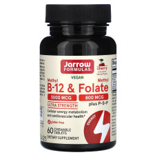 Метилфолат і метил B-12, Methyl B-12 & Methyl Folate, Jarrow Formulas, вишня, 60 льодяників