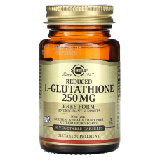 Глутатион, L-Glutathione, Solgar, пониженный, 250 мг, 30 вегетарианских капсул