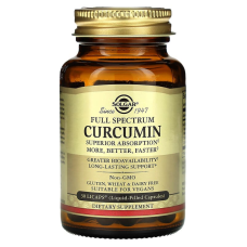 Куркумин, Curcumin, Solgar, полный спектр, 30 гелевых капсул