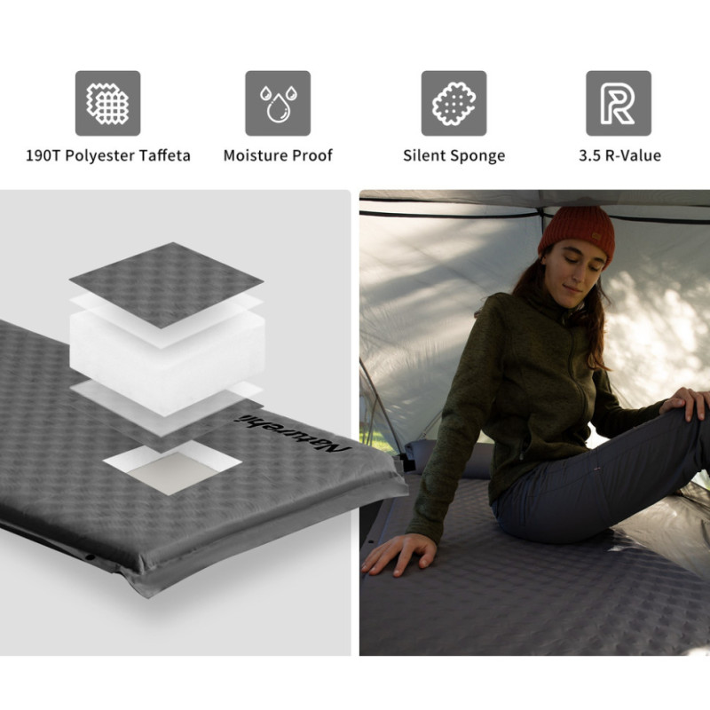 Килимок самонадувний одномісний з подушкою Naturehike CNK2300DZ014, 60мм, графіт