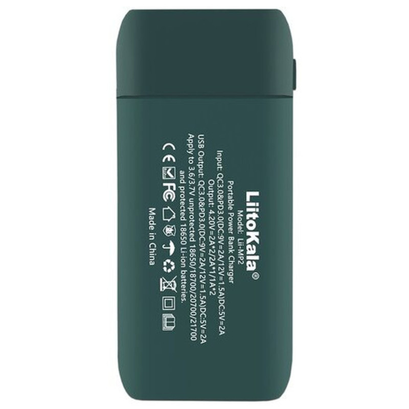 Зарядний пристрій-павербанк LiitoKala Lii-MP2 на 2 канали для акумуляторів, зелений