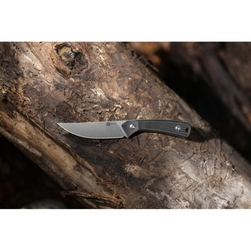 Ніж фіксований туристичний Civivi Carveth (9,1 см) AEB-L / G10 чорний з чохлом