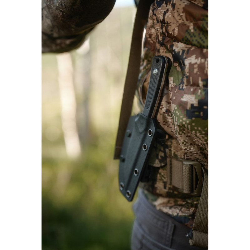 Ніж фіксований туристичний Civivi Carveth (9,1 см) AEB-L / G10 чорний з чохлом