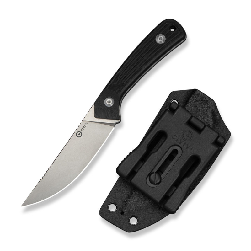Ніж фіксований туристичний Civivi Carveth (9,1 см) AEB-L / G10 чорний з чохлом