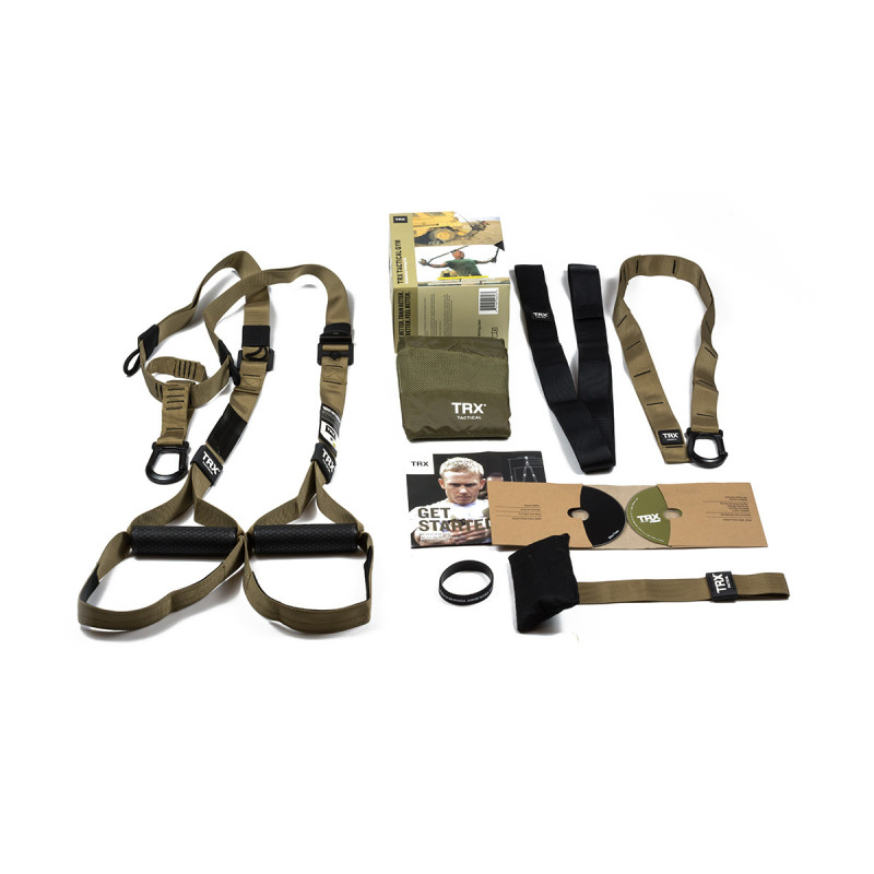 Петлі TRX Tactical Gym T4 (підвісні тренувальні петлі), Довжина 110-230 см, Ширина строп 3,8 см, Максимальна вага 180 кг, Подовжувач TRX Xtender 97 см, Хакі