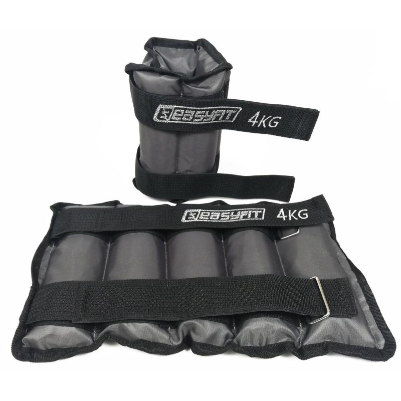 Утяжелители для ног и рук с металлом EasyFit Metal (пара), Вес 4 кг, Оксфорд, Металл, Черно-серый