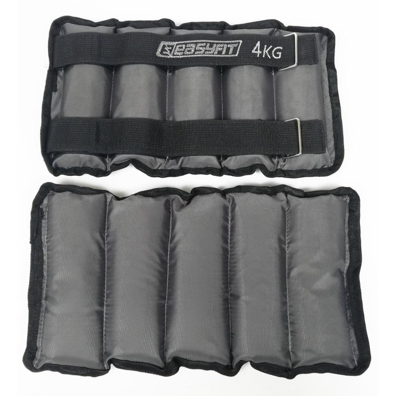 Утяжелители для ног и рук с металлом EasyFit Metal (пара), Вес 4 кг, Оксфорд, Металл, Черно-серый