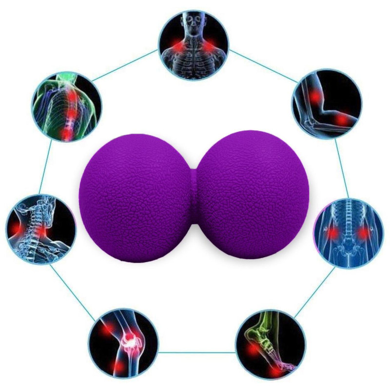 Подвійний масажний м'яч EasyFit, Довжина 12 см, Діаметр 6 см, Матеріал TPR, для МФР, зняття напруги та самомасажу, Фіолетовий