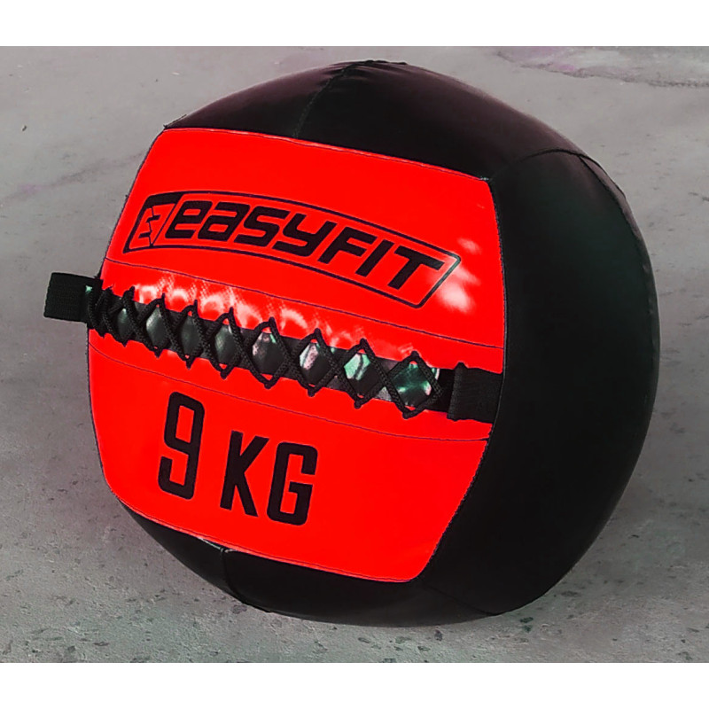 Медицинский мяч EasyFit Wall Ball (медбол, волбол), Вес 9 кг, Диаметр 33 см, PU, PVC, Черно-красный