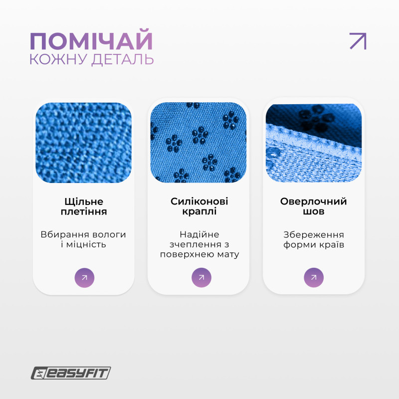 Рушник для йоги EasyFit Yoga Mat Towel з сумкою, Розмір 183х63 см, Мікрофібра, Синій