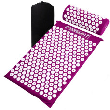 Массажный коврик EasyFit с подушкой (аппликатор Кузнецова) для массажа спины и шеи с чехлом, длина 62 см, ширина 40 см, толщина 2,5 см, хлопок, пластик, фиолетовый