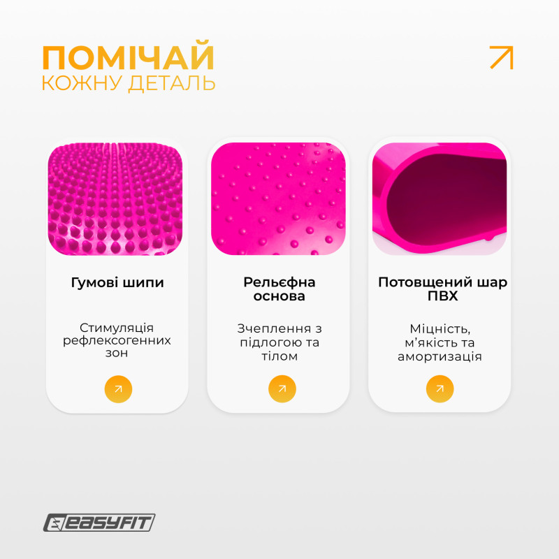 Балансировочная массажная подушка EasyFit, Диаметр 33 см, Максимальная нагрузка 120 кг, Резина, Розовый