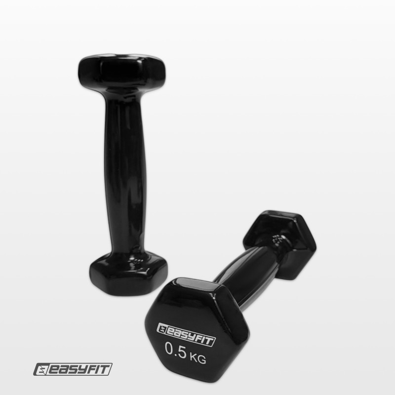 Гантель для фітнесу EasyFit з вініловим покриттям, Вага 0,5 кг, Сталь, Чорний