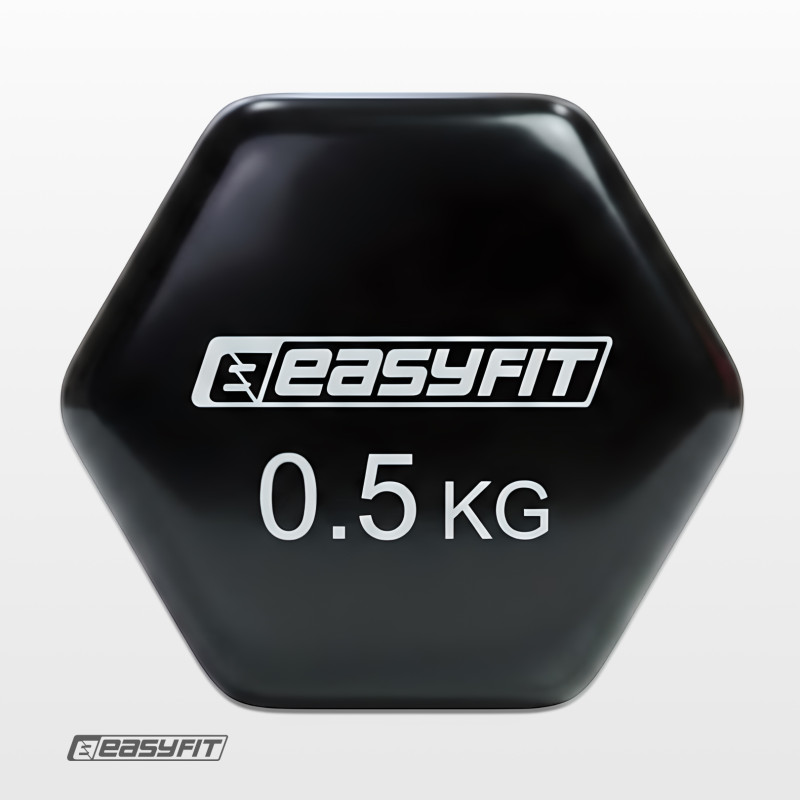 Гантель для фітнесу EasyFit з вініловим покриттям, Вага 0,5 кг, Сталь, Чорний