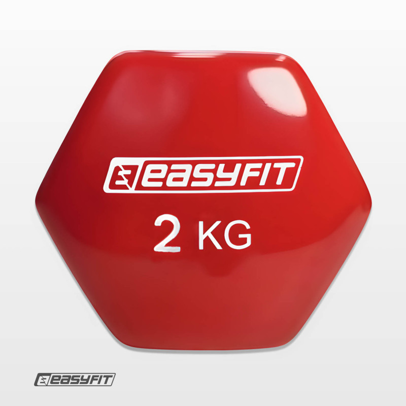 Гантель для фітнесу EasyFit з вініловим покриттям, Вага 2 кг, Сталь, Червоний