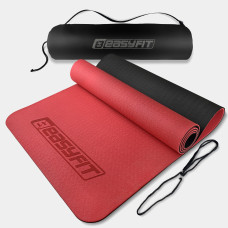 Двошаровий килимок EasyFit для пілатесу, фітнесу та йоги з чохлом, 183x61 см, товщина 6 мм, TPE/TC, ECO-Friendly, червоно-чорний Двошаровий килимок EasyFit для пілатесу, фітнесу та йоги з чохлом, 183x61 см, товщина 6 мм, TPE/TC, ECO-Friendly, червоно-чорний