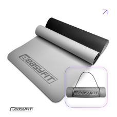 Двухслойный коврик EasyFit для пилатеса, фитнеса и йоги, 183x61 см, толщина 6 мм, TPE/TC, ECO-Friendly, серо-черный