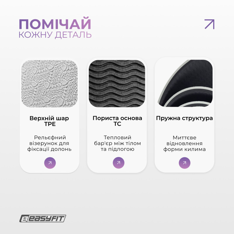 Двухслойный коврик EasyFit для пилатеса, фитнеса и йоги, 183x61 см, толщина 6 мм, TPE/TC, ECO-Friendly, серо-черный