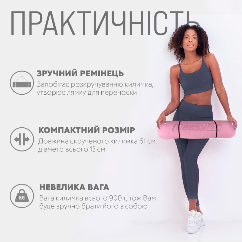 Коврик для йоги и фитнеса EasyFit TPE+TC 6 мм двухслойный розовый-серый