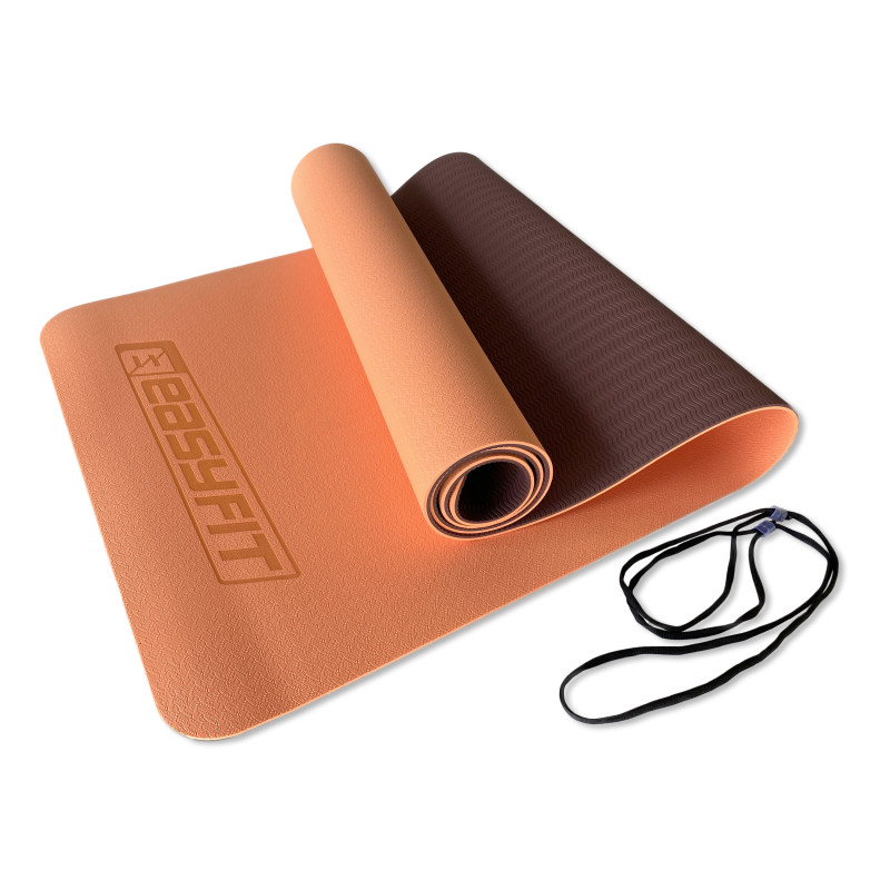 Двухслойный коврик EasyFit для пилатеса, фитнеса и йоги, 183x61 см, толщина 6 мм, TPE/TC, ECO-Friendly, персиково-коричневый