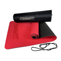 Двухслойный коврик EasyFit для пилатеса, фитнеса и йоги с чехлом, 183x61 см, толщина 6 мм, TPE/TC, ECO-Friendly, красно-черный