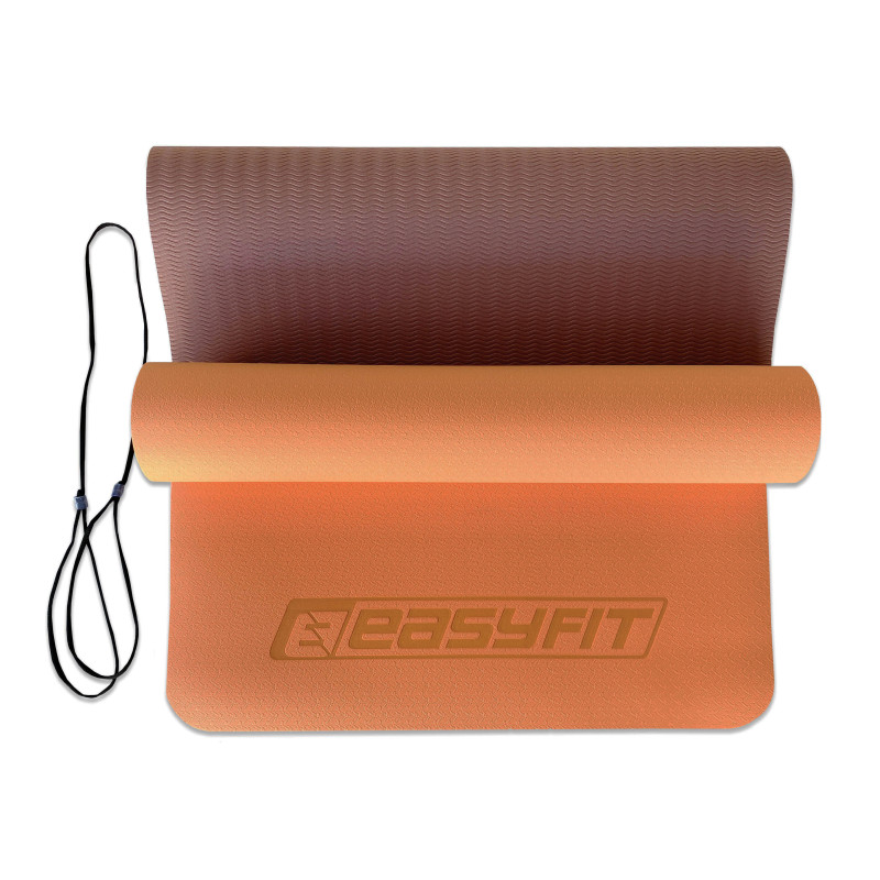 Двухслойный коврик EasyFit для пилатеса, фитнеса и йоги, 183x61 см, толщина 6 мм, TPE/TC, ECO-Friendly, персиково-коричневый