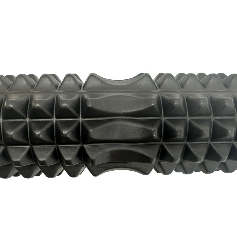 Массажный ролик (валик) EasyFit Grid Roller v.2.2, Длина 45 см, Диаметр 13 см, Каркас из высокопрочного пластика, Пена EVA с массажной поверхностью 3D, для МФР, фитнеса, йоги и реабилитации, Черный