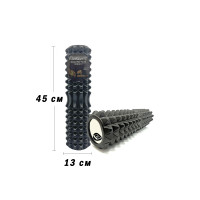 Массажный ролик (валик) EasyFit Grid Roller v.2.2, Длина 45 см, Диаметр 13 см, Каркас из высокопрочного пластика, Пена EVA с массажной поверхностью 3D, для МФР, фитнеса, йоги и реабилитации, Черный