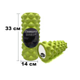 Массажный ролик (валик) EasyFit Grid Roller Extreme, Длина 33 см, Диаметр 14 см, Каркас из высокопрочного пластика, Пена EVA с массажной поверхностью 3D, для МФР, фитнеса, йоги и реабилитации, Салатовый