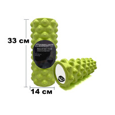 Массажный ролик (валик) EasyFit Grid Roller Extreme, Длина 33 см, Диаметр 14 см, Каркас из высокопрочного пластика, Пена EVA с массажной поверхностью 3D, для МФР, фитнеса, йоги и реабилитации, Салатовый