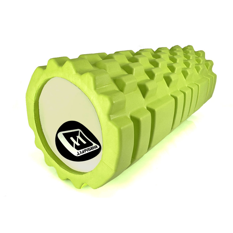 Масажний ролик (валик) EasyFit Grid Roller v.1.1, Довжина 33 см, Діаметр 14 см, Каркас із високоміцного пластику, Піна EVA з масажною поверхнею 3D, для МФР, фітнесу, йоги та реабілітації, Салатовий
