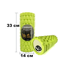 Масажний ролик (валик) EasyFit Grid Roller v.1.1, Довжина 33 см, Діаметр 14 см, Каркас із високоміцного пластику, Піна EVA з масажною поверхнею 3D, для МФР, фітнесу, йоги та реабілітації, Салатовий