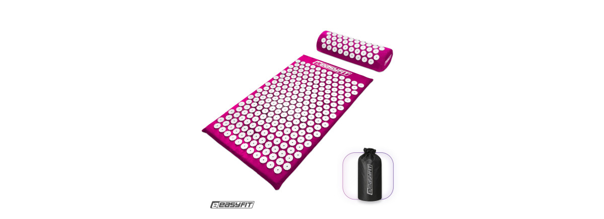 Массажный коврик EasyFit с подушкой (аппликатор Кузнецова) для массажа спины и шеи с чехлом, фиолетовый