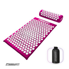 Масажний килимок EasyFit з подушкою (аплікатор Кузнєцова) для масажу спини та шиї з чохлом, фіолетовий