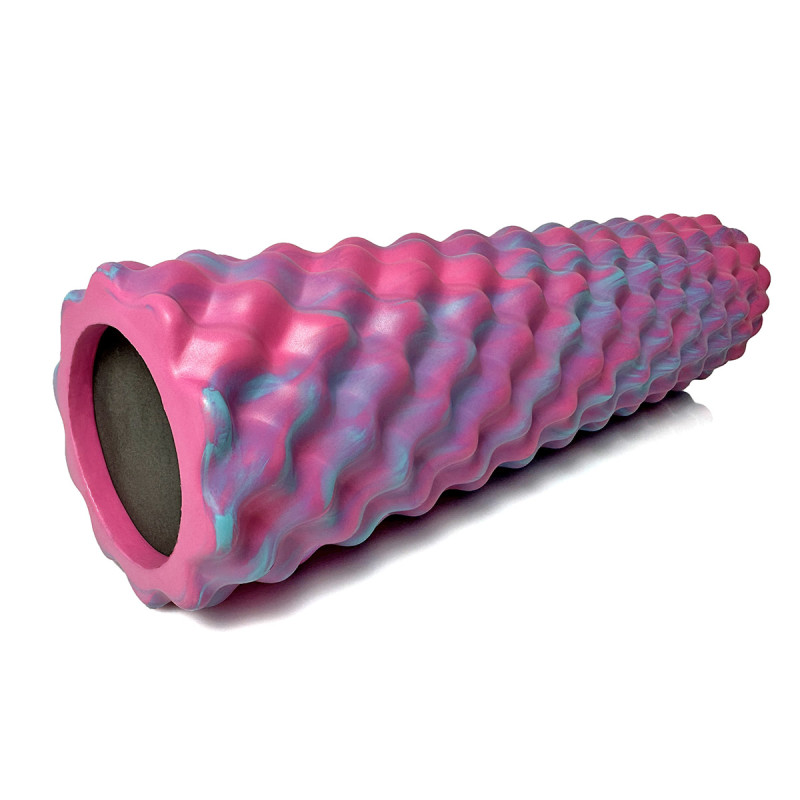 Массажный ролик (валик) EasyFit Bubbles, длина 45 см, диаметр 12 см, розово-голубой, каркас из высокопрочного пластика, пена EVA с массажной поверхностью 3D, для МФР, фитнеса, йоги и реабилитации