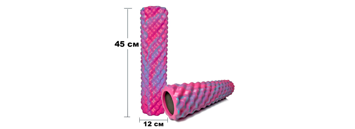 Массажный ролик (валик) EasyFit Bubbles, длина 45 см, диаметр 12 см, розово-голубой, каркас из высокопрочного пластика, пена EVA с массажной поверхностью 3D, для МФР, фитнеса, йоги и реабилитации