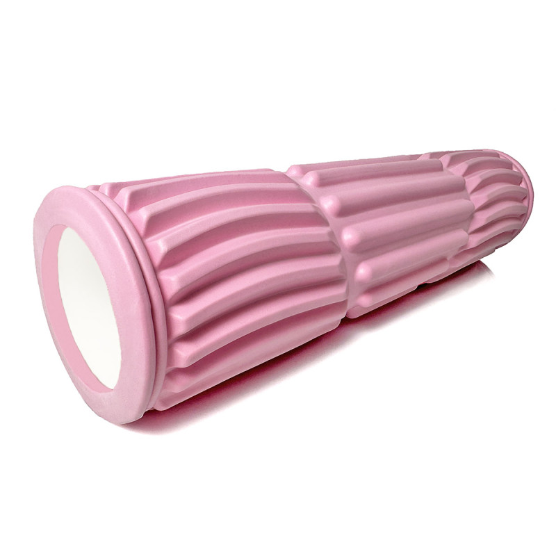 Массажный ролик (валик) EasyFit Dozer, длина 45 см, диаметр 11 см, розовый, каркас из высокопрочного пластика, пена EVA с массажной поверхностью 3D, для МФР, фитнеса, йоги и реабилитации