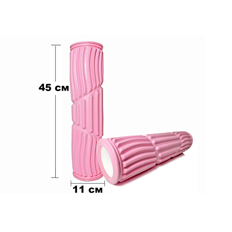 Массажный ролик (валик) EasyFit Dozer, длина 45 см, диаметр 11 см, розовый, каркас из высокопрочного пластика, пена EVA с массажной поверхностью 3D, для МФР, фитнеса, йоги и реабилитации