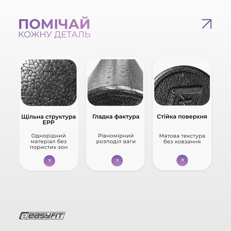 Масажний ролик (валик) EasyFit PolyFoam Roller, довжина 45 см, діаметр 14,5 см, екструдований поліпропілен (EPP), для МФР, фітнесу, йоги та реабілітації