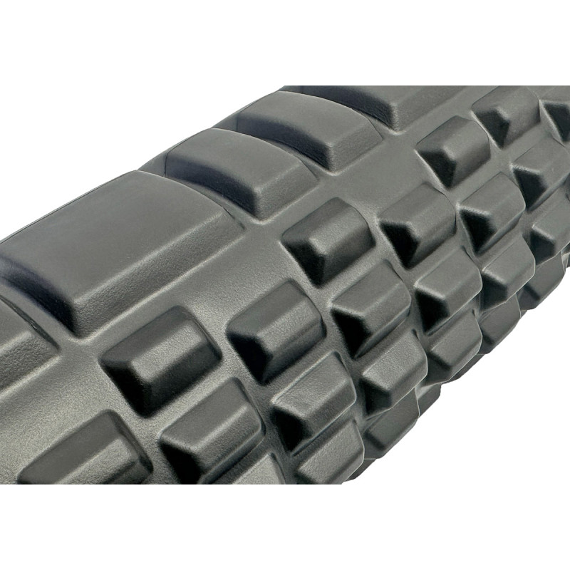 Массажный ролик (валик) EasyFit Grid Roller v.2.1, Длина 45 см, Диаметр 14 см, Каркас из высокопрочного пластика, Пена EVA с массажной поверхностью 3D, для МФР, фитнеса, йоги и реабилитации, Чорный