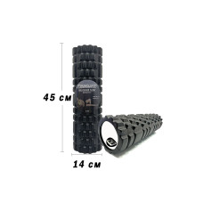 Масажний ролик (валик) EasyFit Grid Roller v.2.1, Довжина 45 см, Діаметр 14 см, Каркас із високоміцного пластику, Піна EVA з масажною поверхнею 3D, для МФР, фітнесу, йоги та реабілітації, Чорний