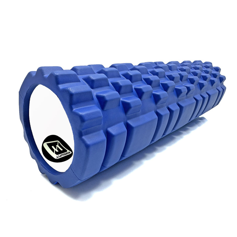Масажний ролик (валик) EasyFit Grid Roller v.2.1, Довжина 45 см, Діаметр 14 см, Каркас із високоміцного пластику, Піна EVA з масажною поверхнею 3D, для МФР, фітнесу, йоги та реабілітації, Синій