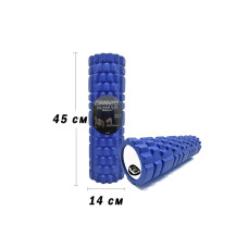 Масажний ролик (валик) EasyFit Grid Roller v.2.1, Довжина 45 см, Діаметр 14 см, Каркас із високоміцного пластику, Піна EVA з масажною поверхнею 3D, для МФР, фітнесу, йоги та реабілітації, Синій