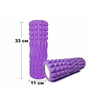 Массажный ролик (валик) EasyFit Wavyspines, длина 33 см, диаметр 11 см, фиолетовый, каркас из высокопрочного пластика, EVA-пена с массажной поверхностью 3D, для МФР, фитнеса, йоги и реабилитации